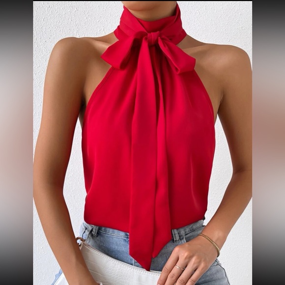 Luxe knot front halter blouse - Picture 2 of 6